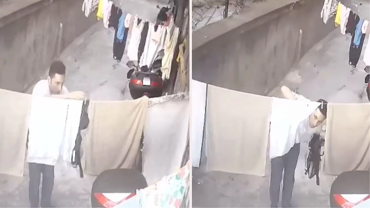 İpe asılmış kadın iç çamaşırları çalındı! Kameraya yansıyan hırsızlık bina sakinlerini tedirgin etti: Sapıkça