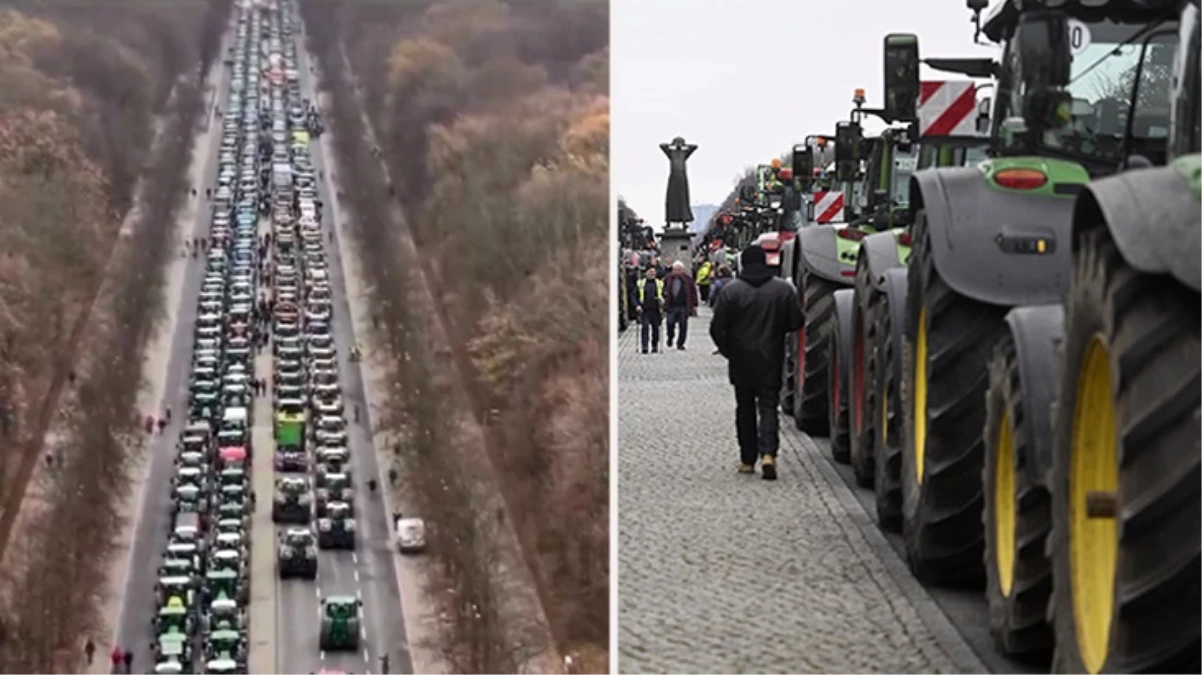 Almanya'da Çiftçilerden Dev Protesto: Traktörlerle Kilometrelerce Kuyruk