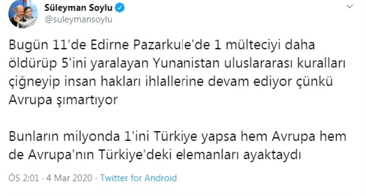 Bakan Soylu: Avrupa Yunanistan'ı şımartıyor