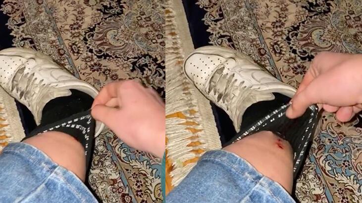 Çorabından çıkanı çığlık çığlığa gösterdi! Milyonlarca kez izlendi