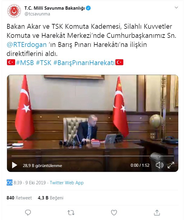 Cumhurbaşkanı Erdoğan'dan Barış Pınarı Harekatı'na ilişkin direktifler