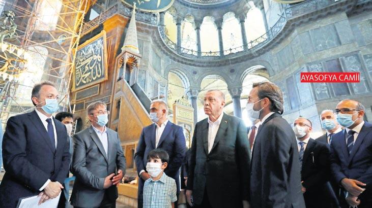 Erdoğan Ayasofya’daki çalışmaları inceledi