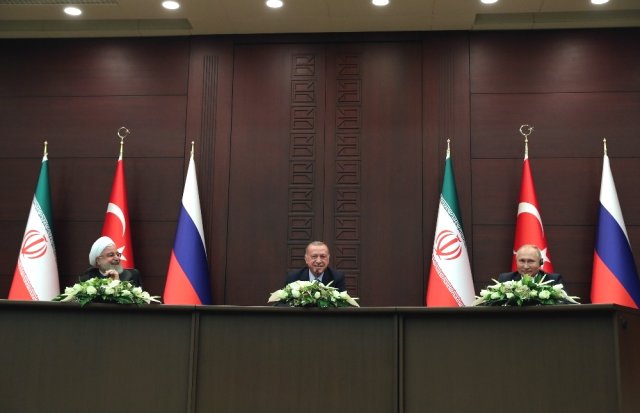 Erdoğan-Putin-Ruhani ortak basın toplantısı