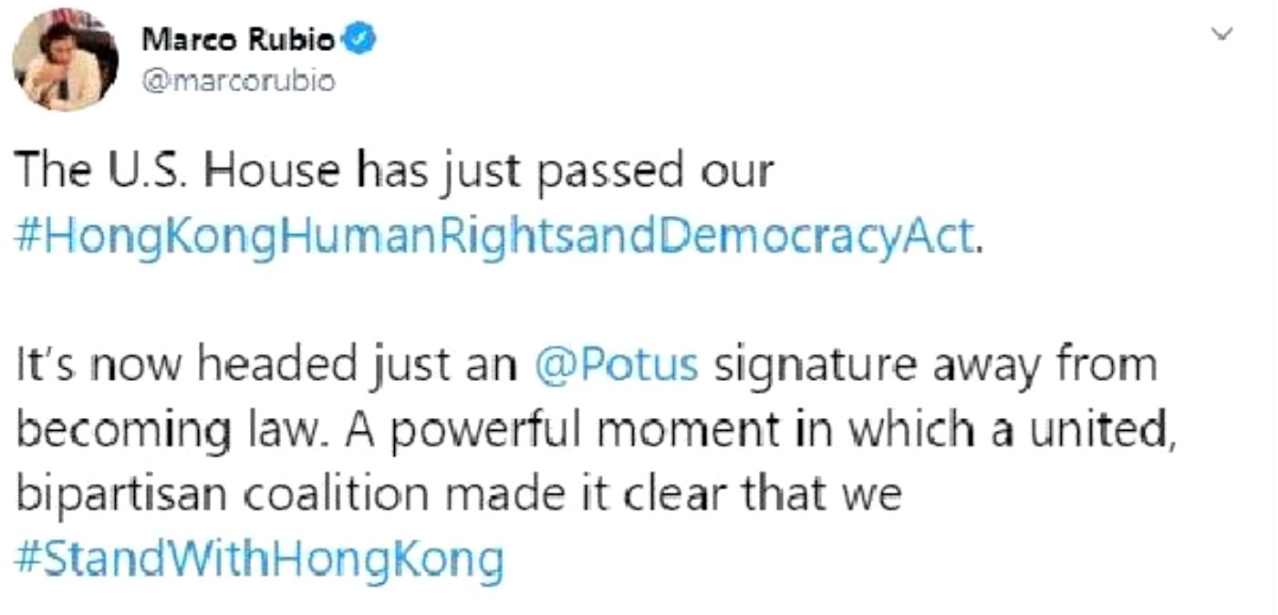 'Hong Kong'a destek tasarısı' Temsilciler Meclisi'nden de geçti