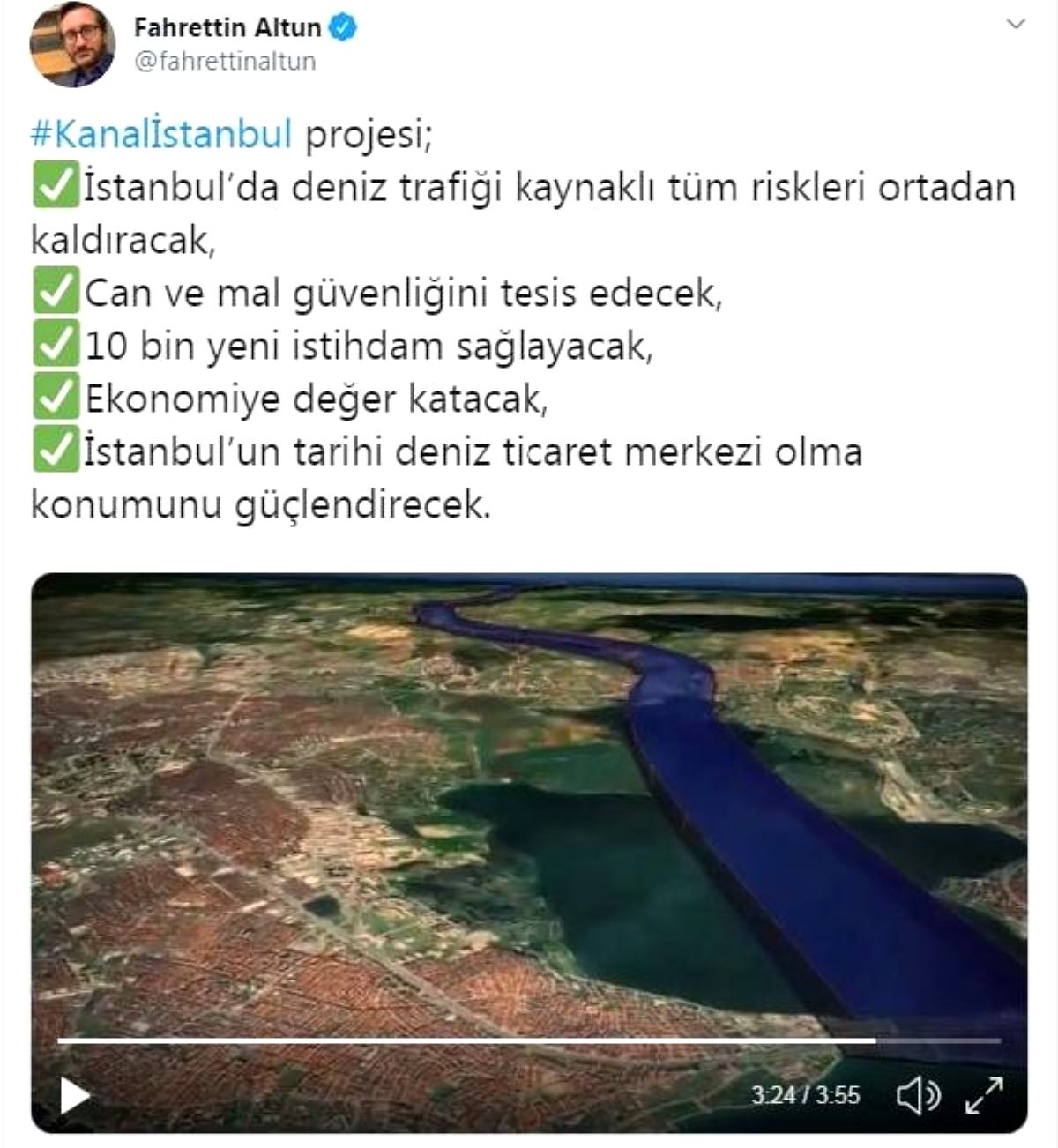 İletişim Başkanı Altun'dan 'Kanal İstanbul' paylaşımı