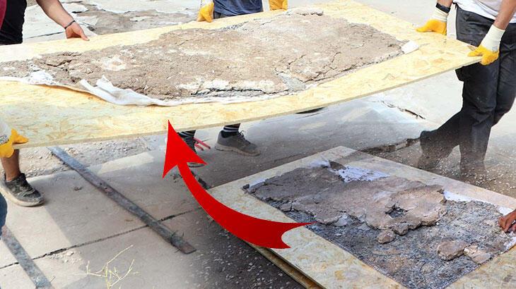 Kaçak kazıda bulunan mozaikler parçalar halinde Zeugma Müzesi'ne taşınıyor