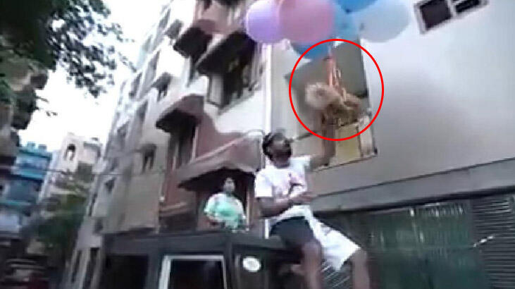 Köpeklerini balonlara bağlayarak uçurmaya çalıştı!