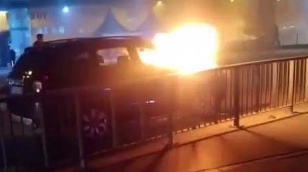 Mecidiyeköy’de lüks cip alev alev yandı