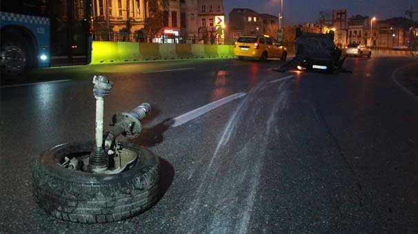 Takla atan otomobilin tekeri koptu!