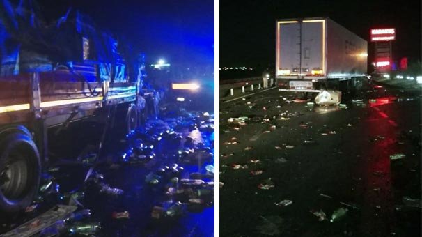 TIR'lar çarpıştı! Ortalık savaş alanına döndü