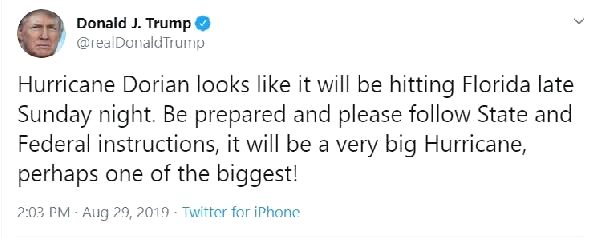 Trump'tan 'dorian kasırgası' ikazı