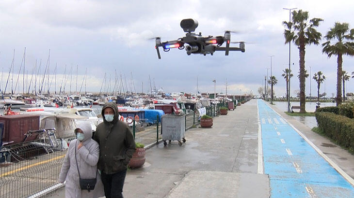 Yeşilköy sahilinde drone'la uyarılar yapılıyor!